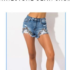 GLAMOROUS LIFE RHINESTONE JEAN SHORTS